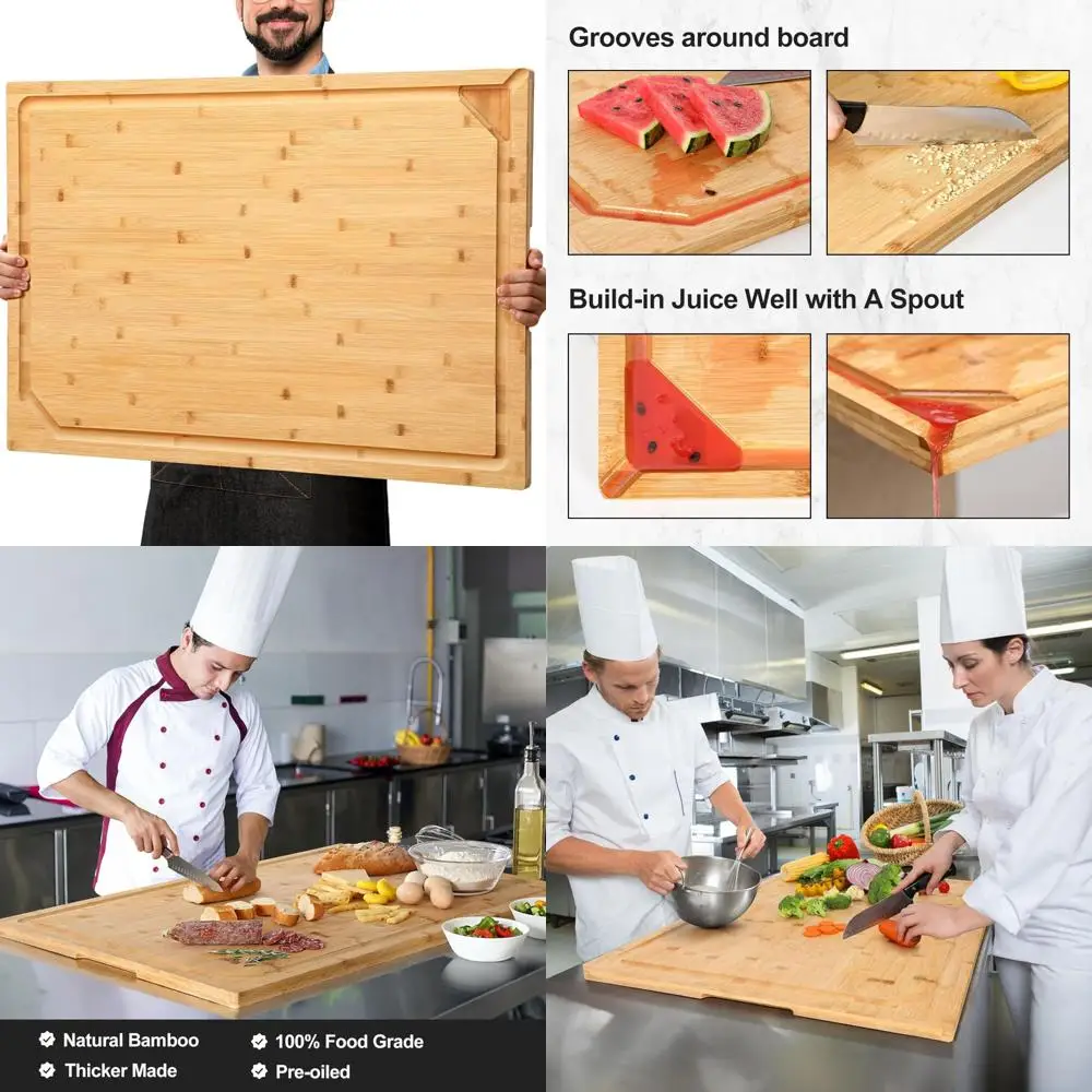 

Extra Large Bamboo Chopping Board with Handle, Kitchen Cutting Board and Stove Top Cover, Butcher Block for Cooking Enthusiasts