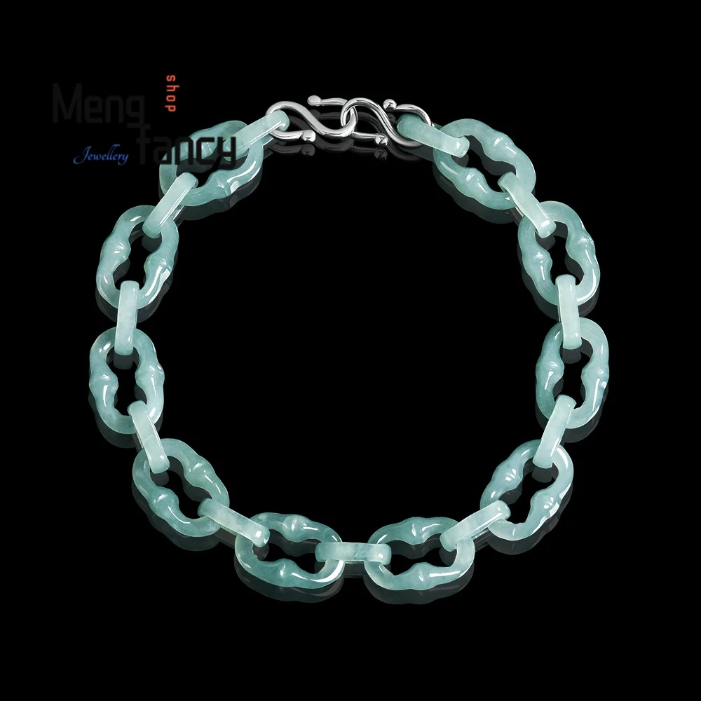 

Натуральный браслет из жадеита класса А, ледяного синего цвета, с узором «водный бамбук», в стиле хип-хоп, персонализированный, модный, ручной работы, изысканное ювелирное изделие