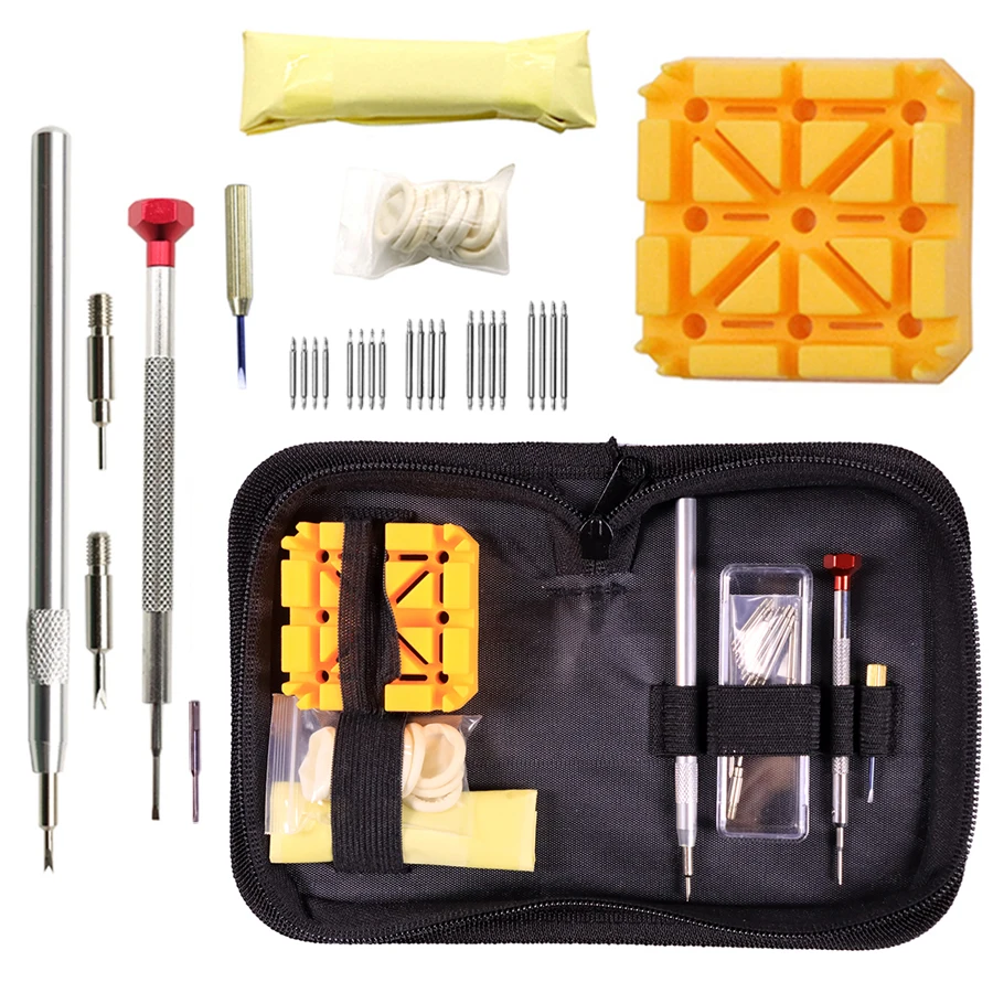 Watch repair tools, remove watch cover screws, remove strap screws, replace strap connecting rod, 38 piece tool set