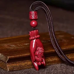 Fashion Red Cinnabar Jade Pixiu Hand Pendant Necklace Jewellery Chinese Healing Women Man Carving Amulets Luck Sweater Chain