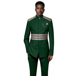 African Design Slim Fit 2 Piece Solid Men Suits For Wedding Groom Tuxedos Formal Suits for Prom Party Best Man Blazer Pants