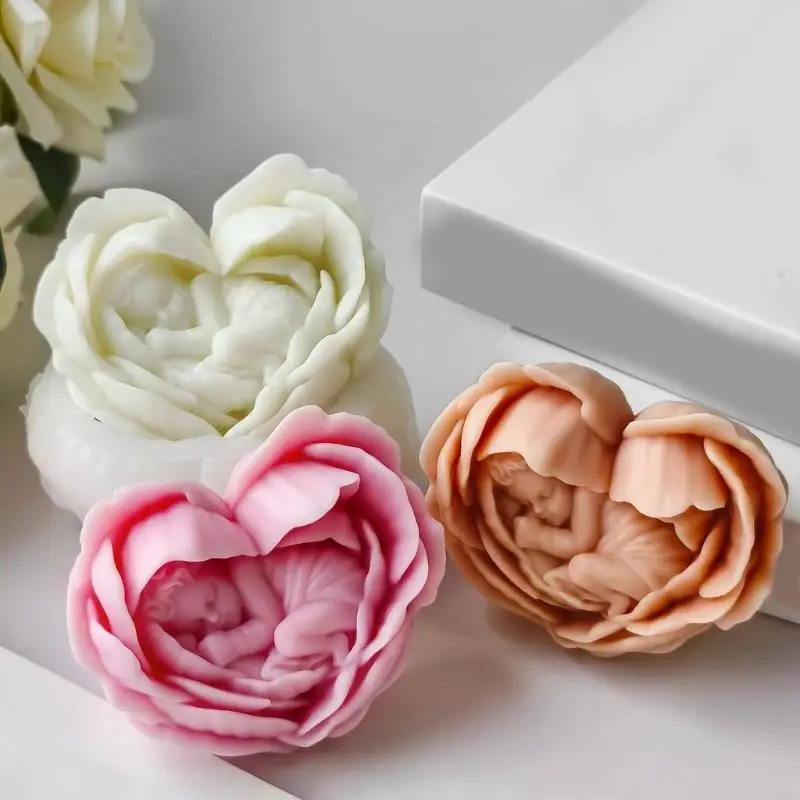 ซิลิโคนหัวใจแม่พิมพ์เรซิ่นศิลปะแม่พิมพ์เทียนเทียนแม่พิมพ์รูปดอกไม้ y08e