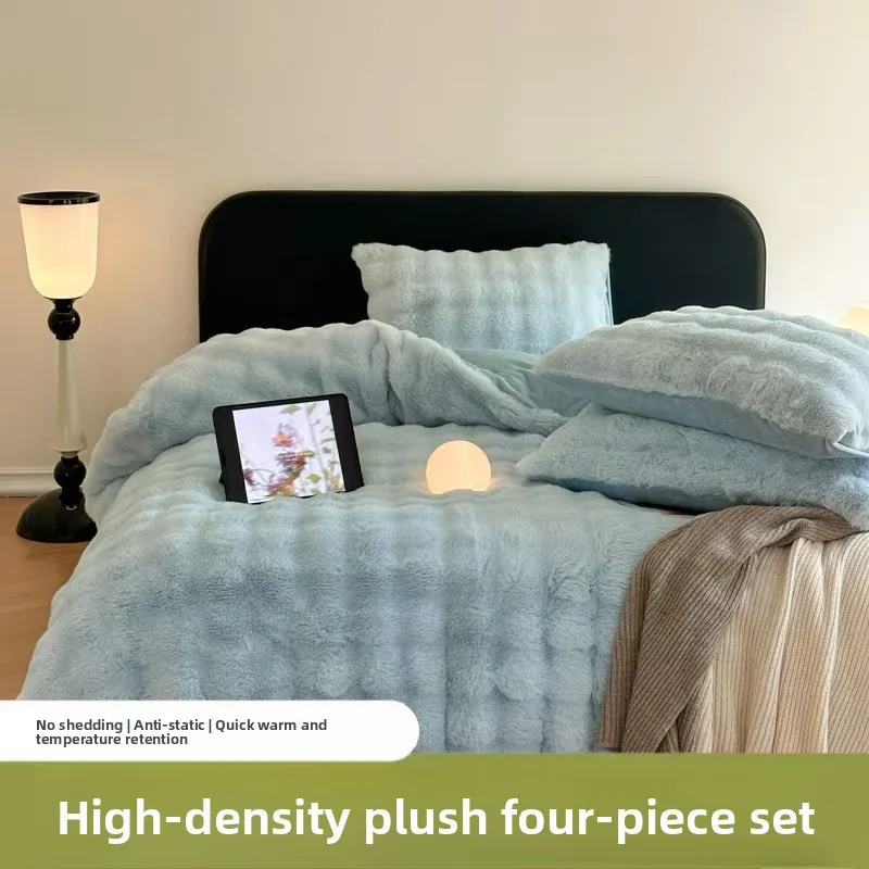 

Thiened Coral Fce Rabbit Velvet Duvet Cover Single Piece Warm Flannel Quilt Cover 50x200x230 Simple Sle Home Textile
