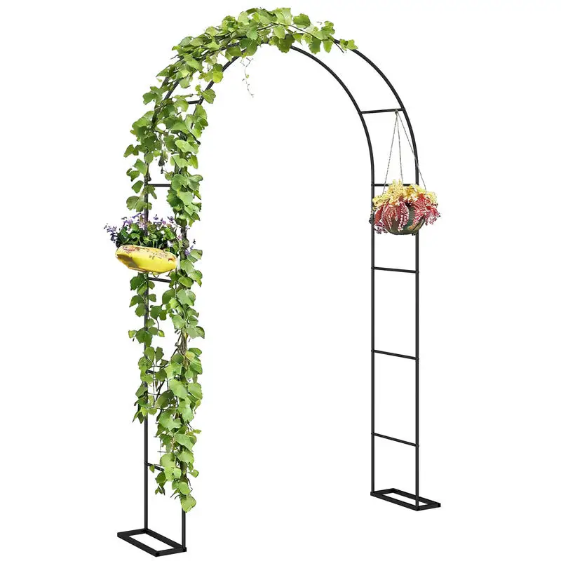 Arche de jardin avec 2 bases pour plantes grimpantes, rosiers, vignes, arche de mariage, 145x39x237cm, noir