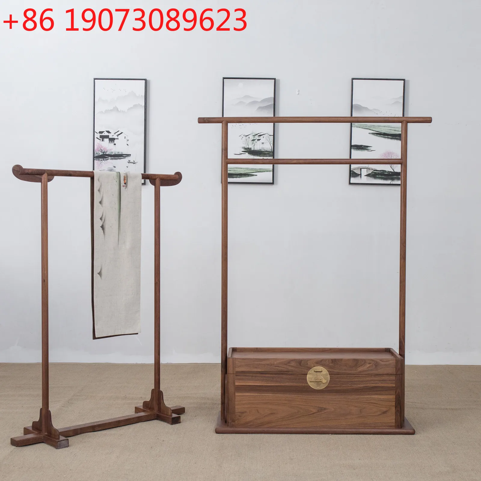

New Chinese-style carrying box floor-to-ceiling hanger old elm paint-free coat box black walnut solid wood storage rack