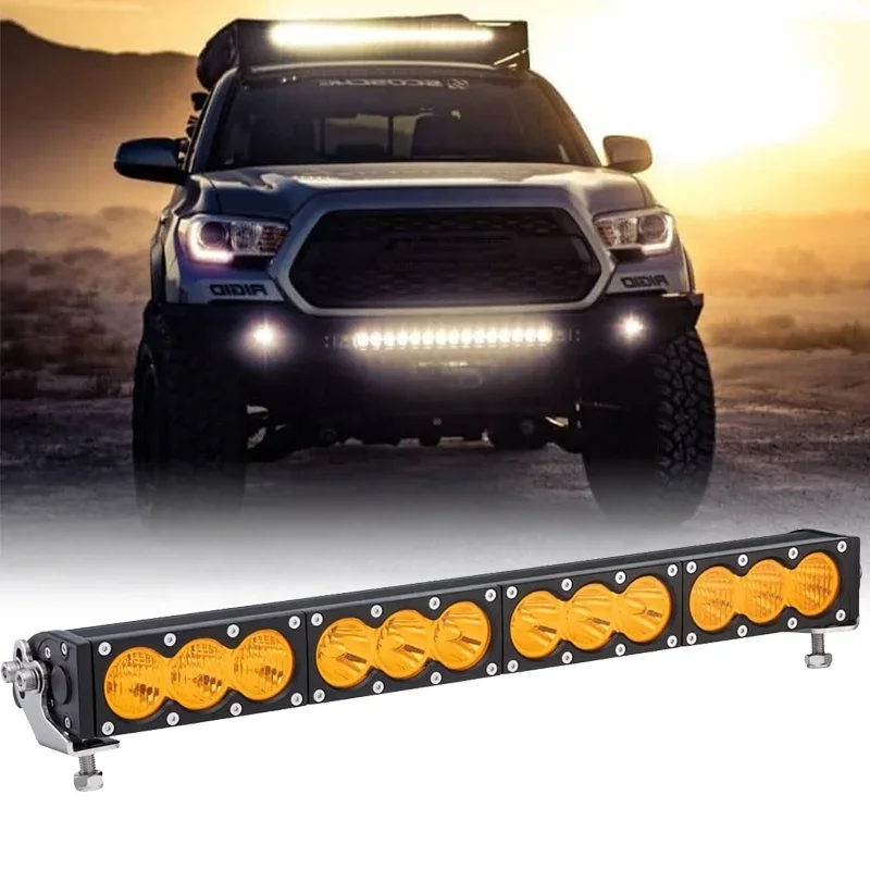 LLevo 3000k amber led light bar 12v 24v 120w combo beam 22inch single row light bar offroad 4x4 trucks