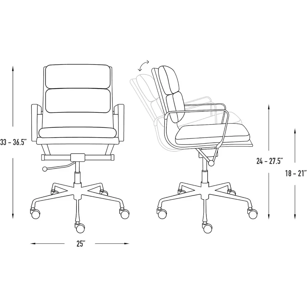 Chaise de bureau de gestion rembourrée, chaise de bureau à dossier moyen avec assistance au bras, fauteuil et coussin disponibles, similicuir, noir