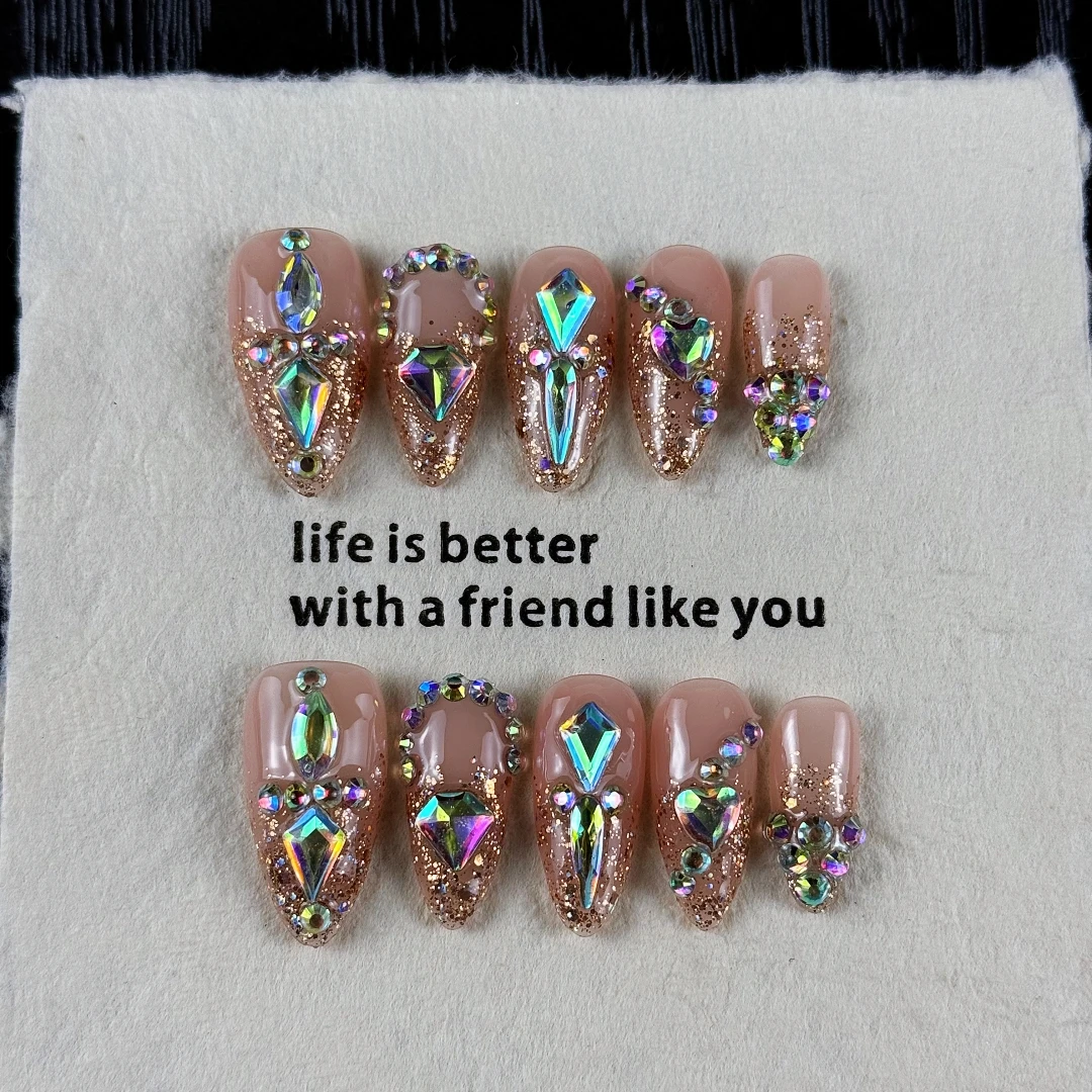10pcs High-end Luxury and delicate style, hand-painted three-dimensional irregular diamond studded design, dazzling cat-eye effe