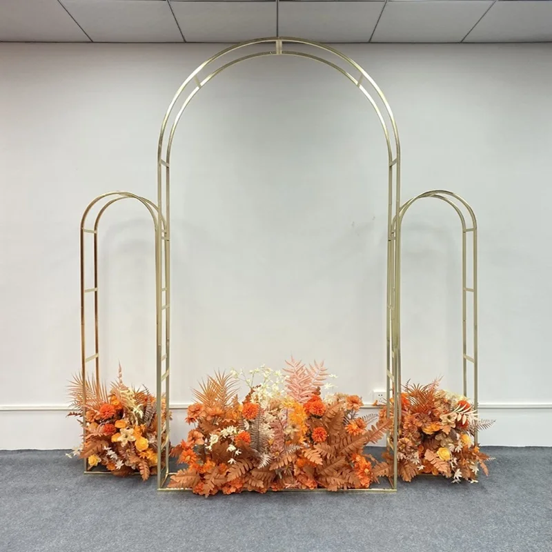 

Блестящая золотая металлическая свадебная арка, полукруглый фон в деревенском стиле для сцены, рамка из воздушного шара с цветком, товары для вечеринок для невесты