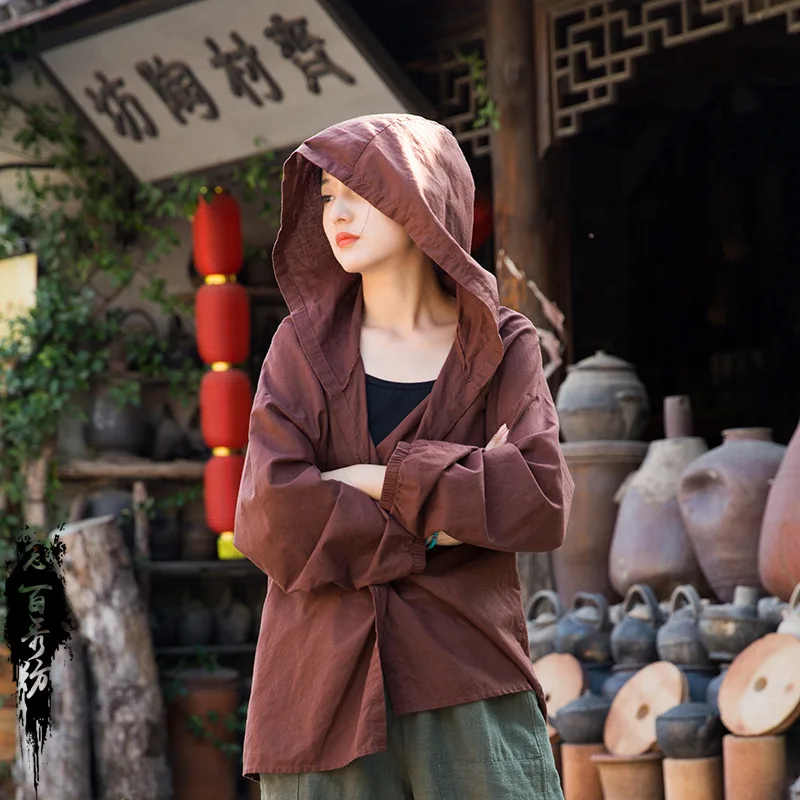 

Cotton and linen women's clothing new linen sand wash loose hooded sunshade long-sleeved jacket fashionable casual versatile sim