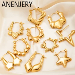 ANENJERY 316L Stainless Steel Hollow Star Heart Earrings for Women Special Niche Sweet Jewelry Gifts Wholesale