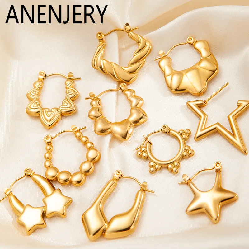 ANENJERY 316L Stainless Steel Hollow Star Heart Earrings for Women Special Niche Sweet Jewelry Gifts Wholesale