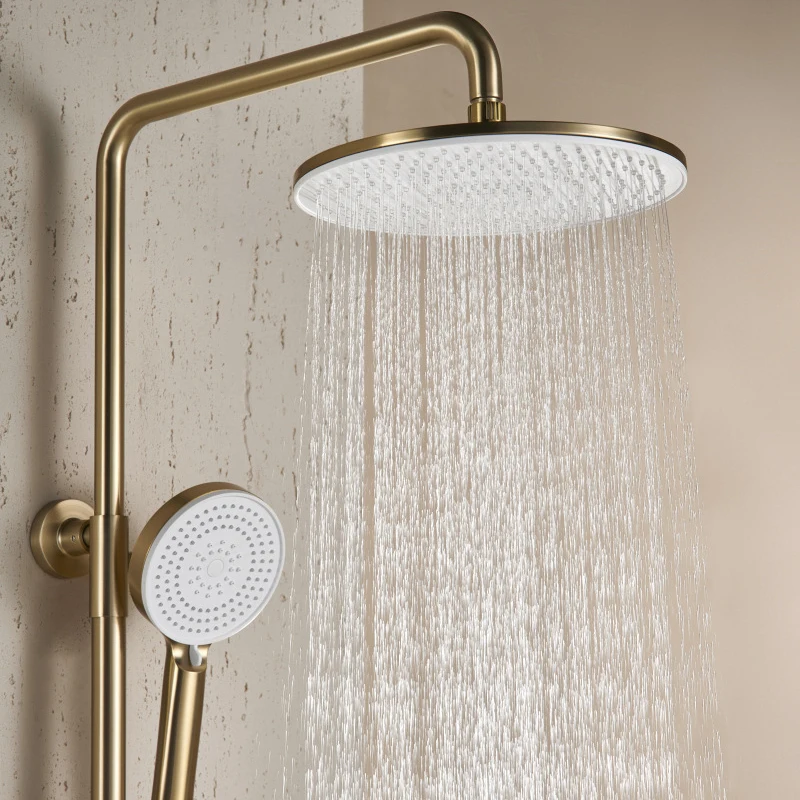 Cepillo mezclador de ducha de lluvia dorado, LED Digital, sistema de ducha fría y caliente, montaje en pared de bañera, juego de ducha termostática de SPA