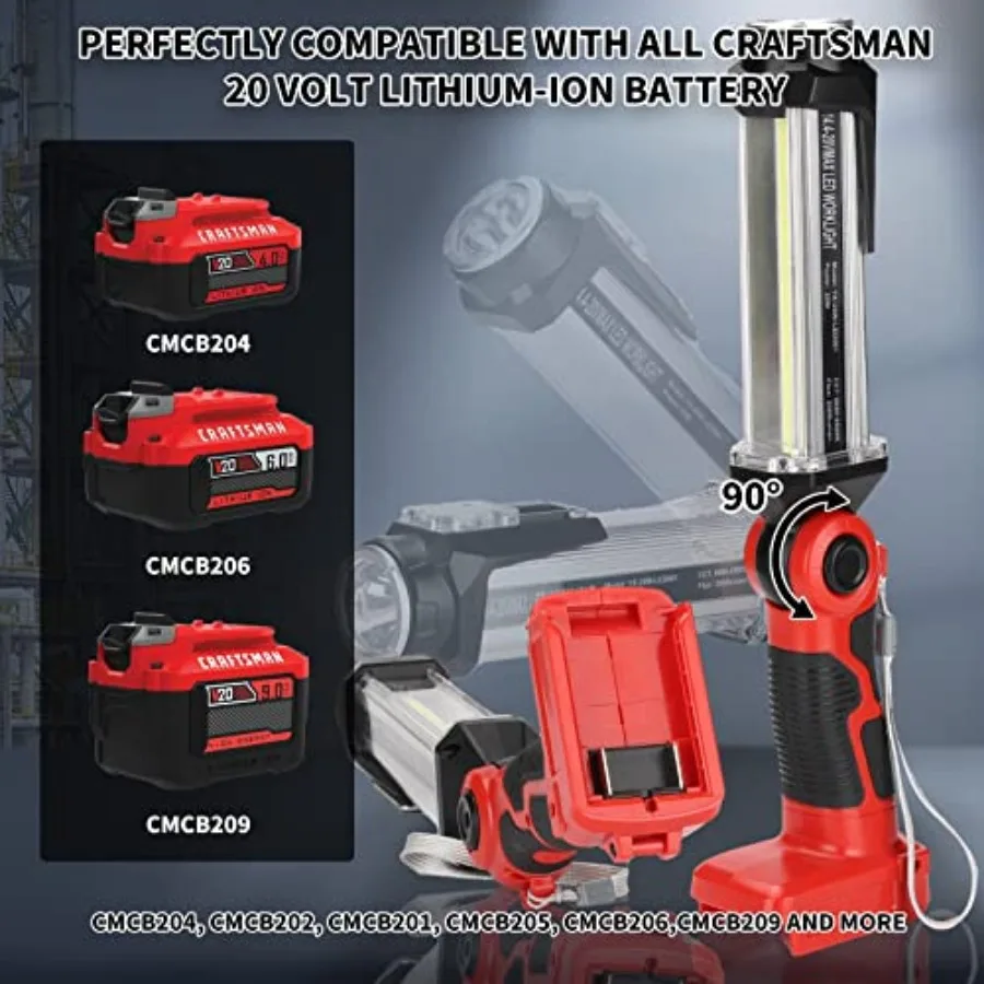 2000LM LED Work Light for Craftsman V20 Battery, 25W Flashlight for Camping, Car Repairing, Emergency and Job Site Lighting