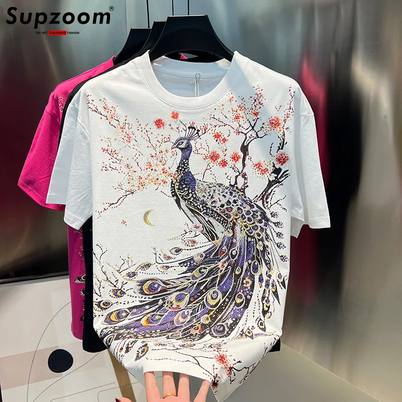 Supzoom Top Fashion Summer Leisure O-neck Novelty Phoenix Drills Joker Cotton Male Popular Logo Collar Sleeve Casual T Shirt Men
