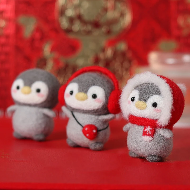 1PC Penguin Wool Felt Poke Needle Cartoon Toy Doll Non-Finished Wool Felting Kit Package For Handmade Beginner DIY Material Bag