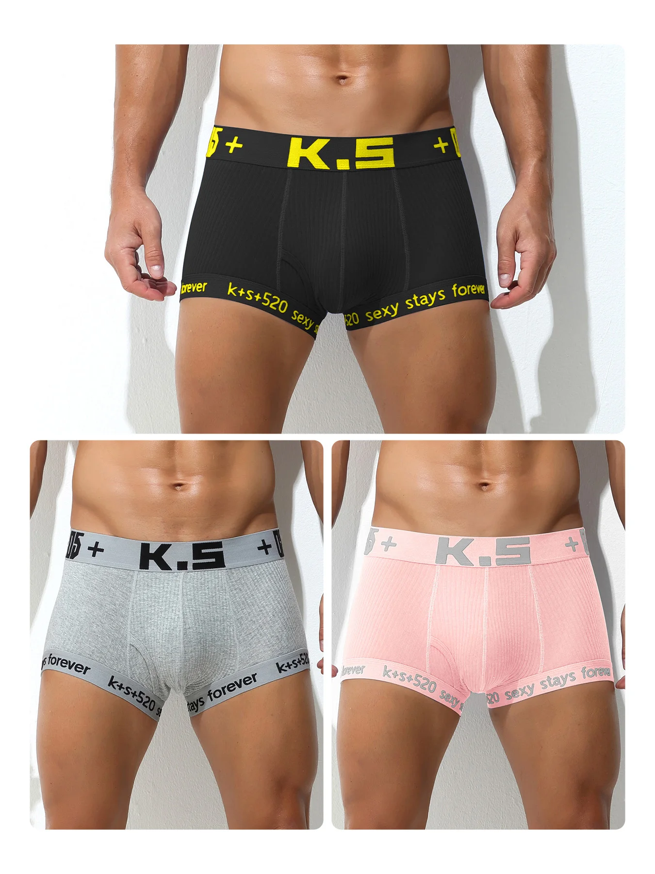 Men's Pure Cotton Briefs Low Waist Letter Tide Comfortable Sweat Absorption Boxer Pants Shorts Promotion 3pcs