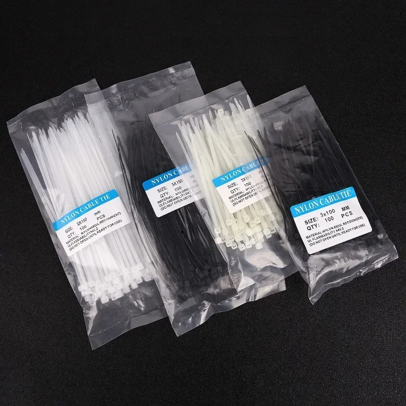 1000/2000Pcs Plastic Nylon Cable Ties Self-locking Cord Ties Straps Adjustable Cables Fastening Loop Home Office Wire Zip Ties