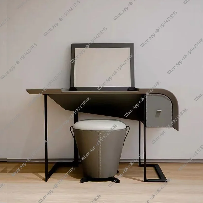 C Imported Saddle Leather Original Leather Dresser Simple With Makeup Mirror Clamshell Dresser Italian Minimalist Furniture