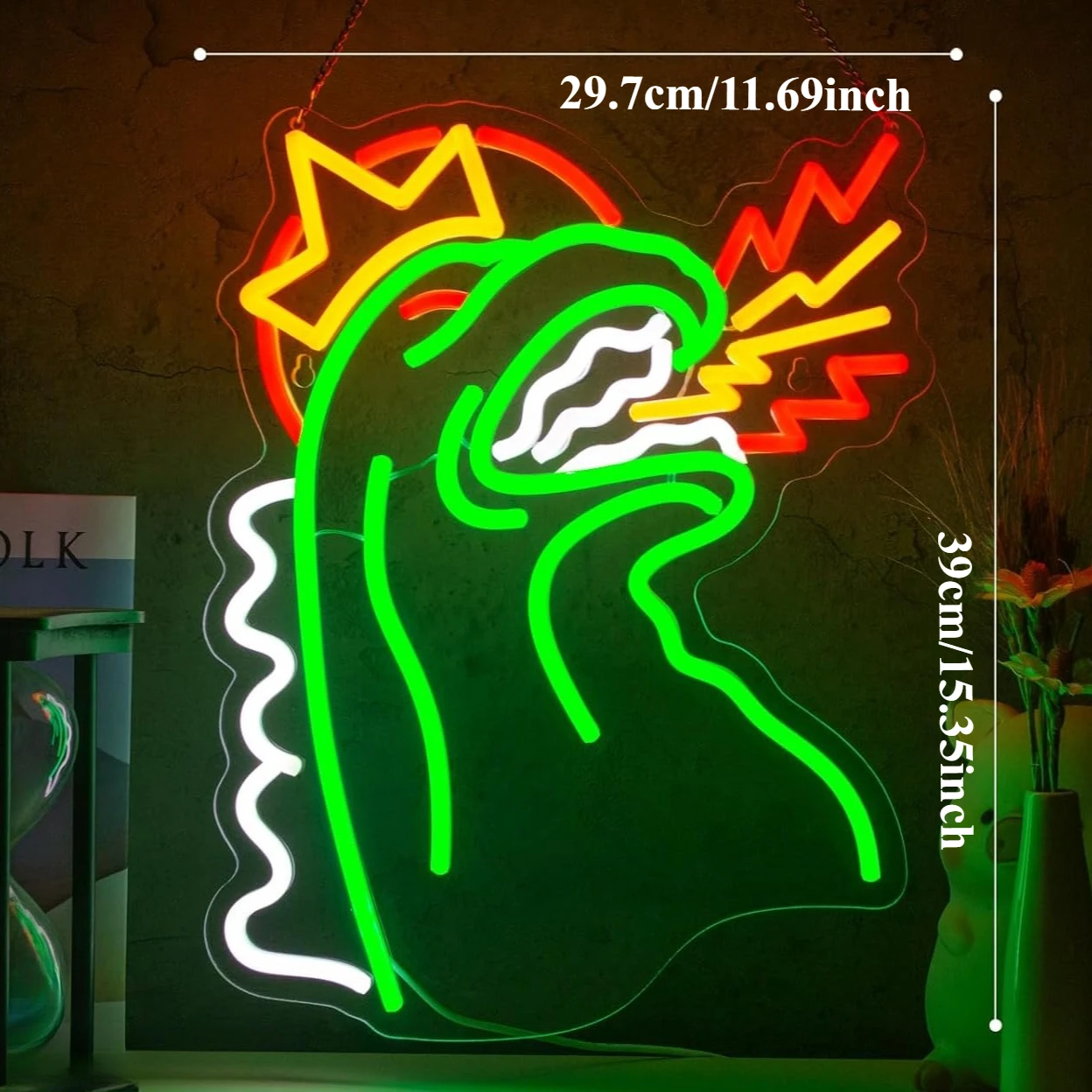 النار التنفس ديناصور النيون تاج ضوء النيون Gragon USB عكس الضوء للبنين غرفة نوم لعبة غرفة تزيين في العطلة هدية الكريسماس #4