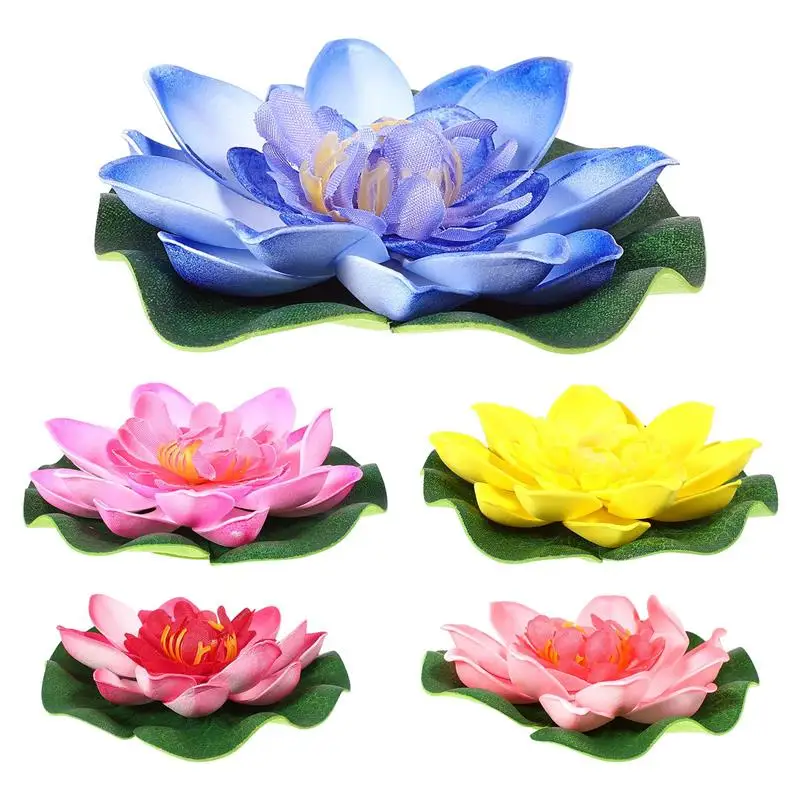 

5Pcs Lotus Artificial Flower Floating Fake Lotus Flower Plant Lifelike Water Lily Micro Landscape For Pond Garden Yard Decor