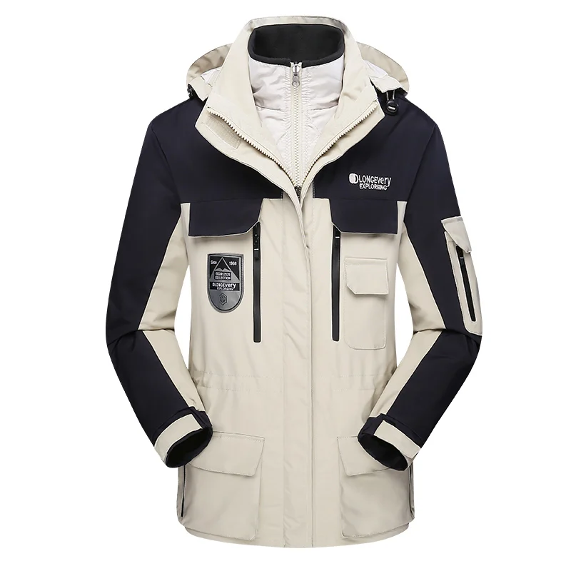 Giacca unisex casual 3 in 1 Autunno Inverno Caldo rivestimento interno Cappotto Escursionismo all'aperto Impermeabile antivento Cappello staccabile Capispalla