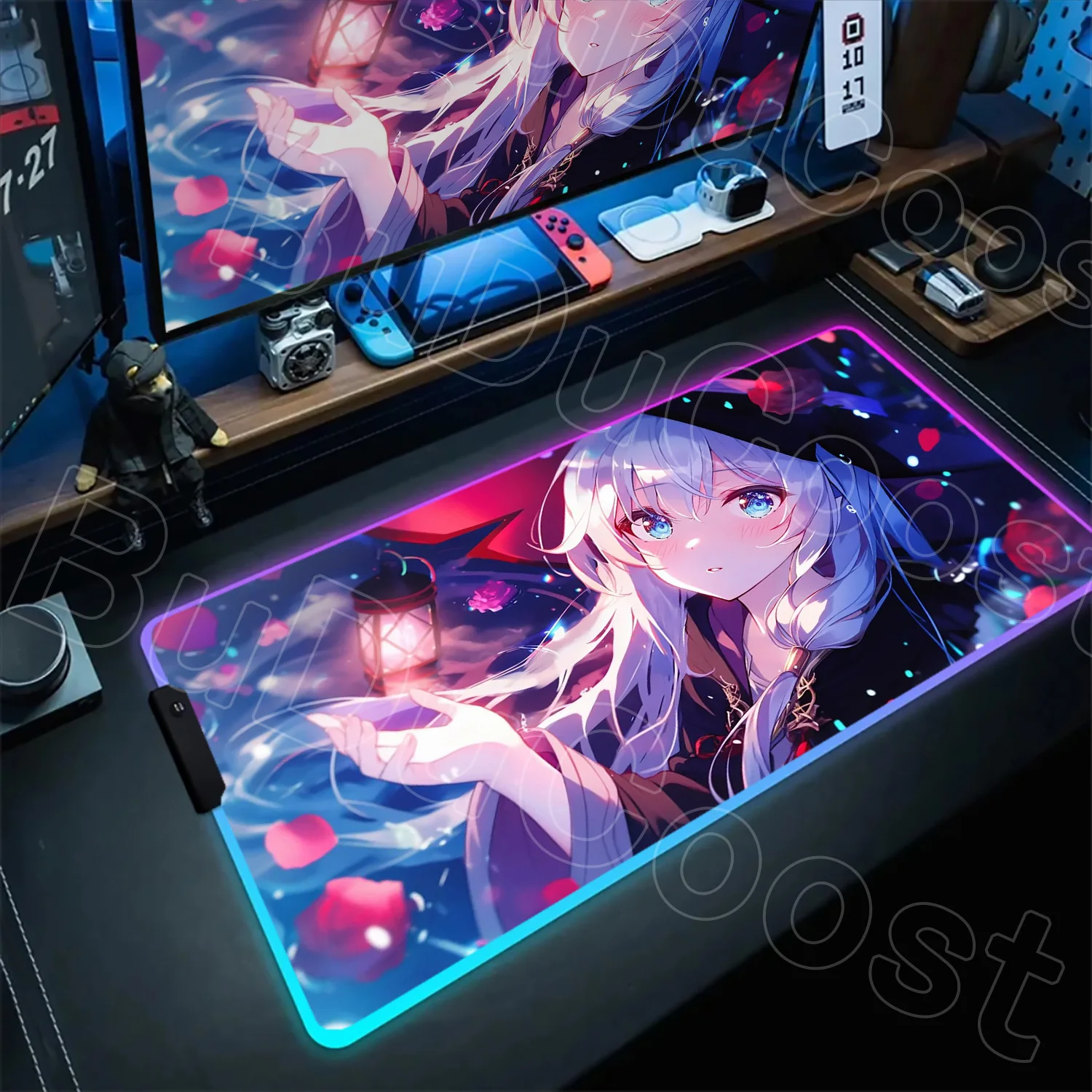 

New Anime MousePad Pretty Elaina Mouse Pad RGB HD Printing Anime Large Size XXL Table Mat Game Console Office Keyboard Desk Mats