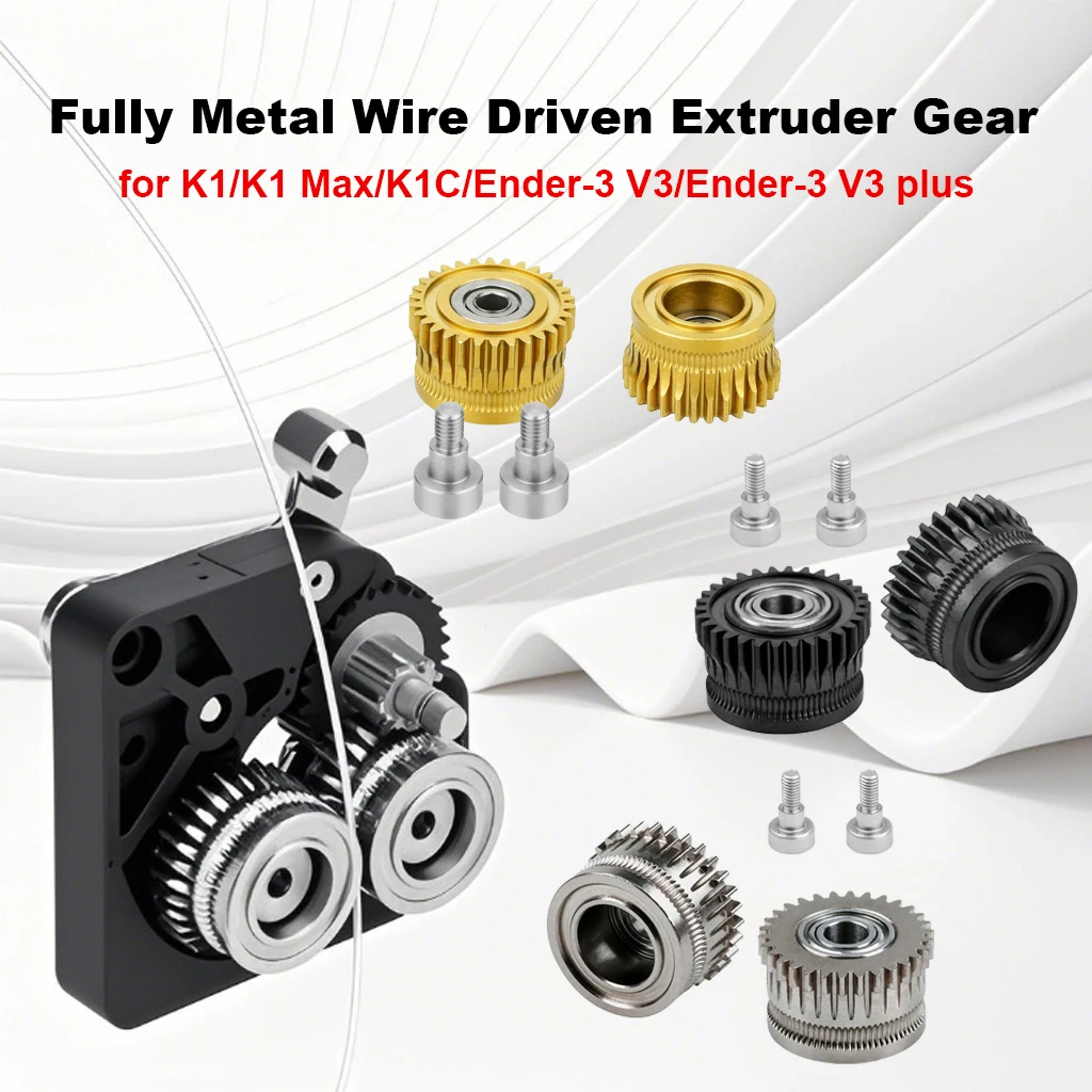 

For Creality K1/K1 max Extruder Gear Kit,DLC Gold Nickel-Plated Hardened Steel Plating Filament Drive Extruder Gear for K1/K1C