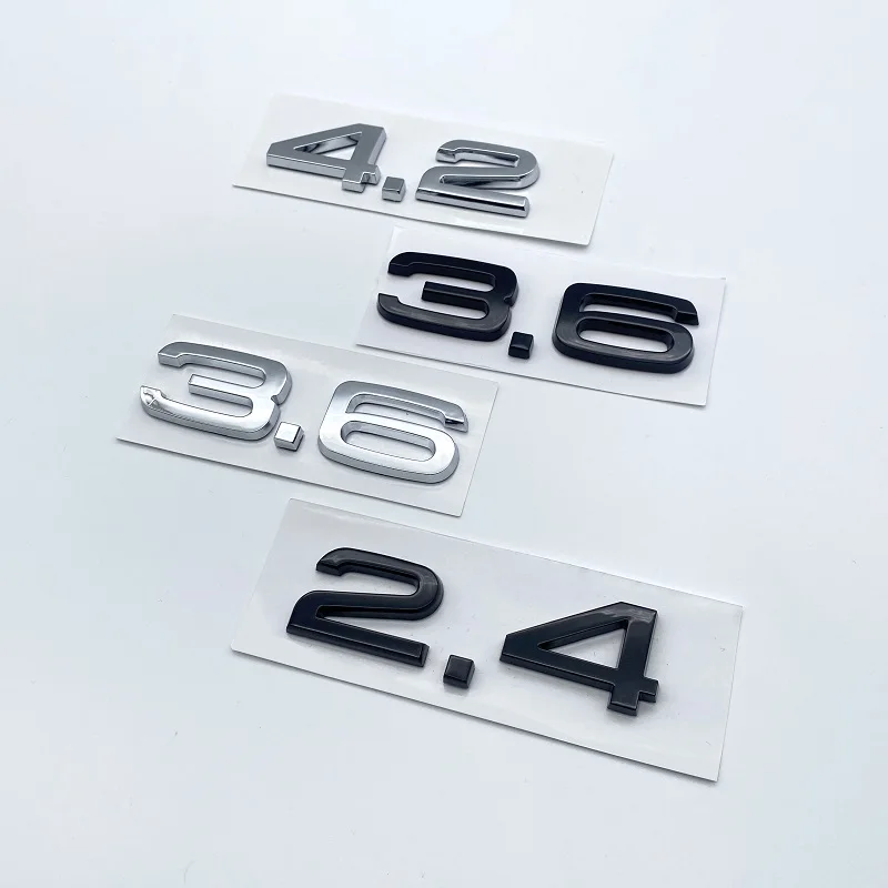 

4.2 3.6 2.4 3D Metal Chrome Black Letters Numbers Emblem Car RearTrunk Badge Sticker Accessories For A1 A3 A4 A5 A6 A7 A8