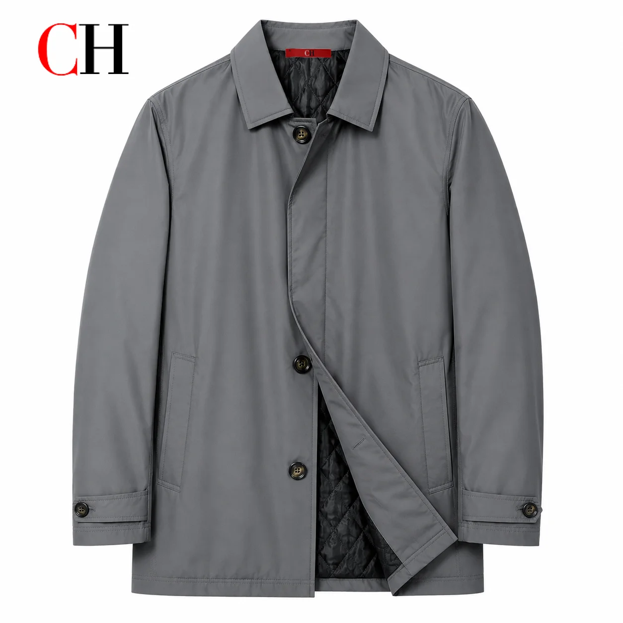 Gabardina Acolchada con Forro para Hombre CH, Chaqueta Cortavientos de Solapa Entallada y Cierre de Botón, Abrigo Cálido de Invierno de Estilo Casual y de Negocios