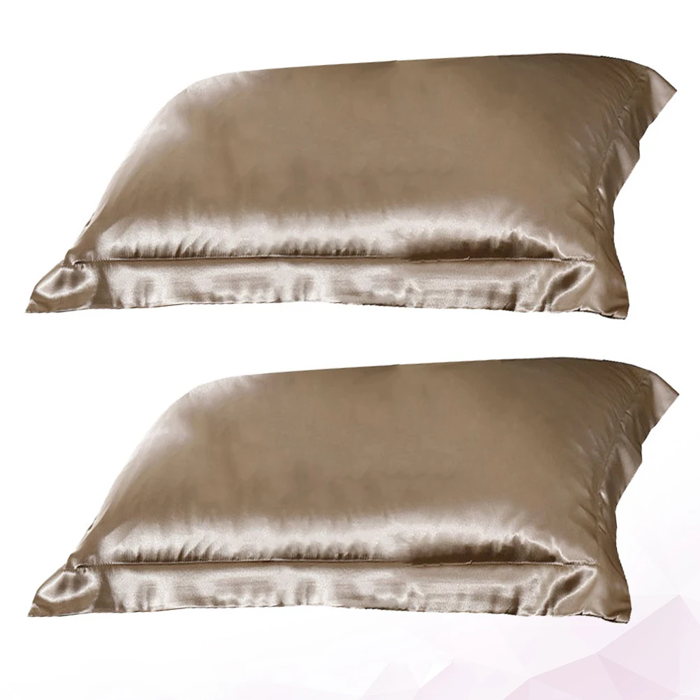 

1Pair of Silk Pillow Case Ice Silk Pillowcase Cover Square Pillow Cover Plain Color Pillow Home (Golden)