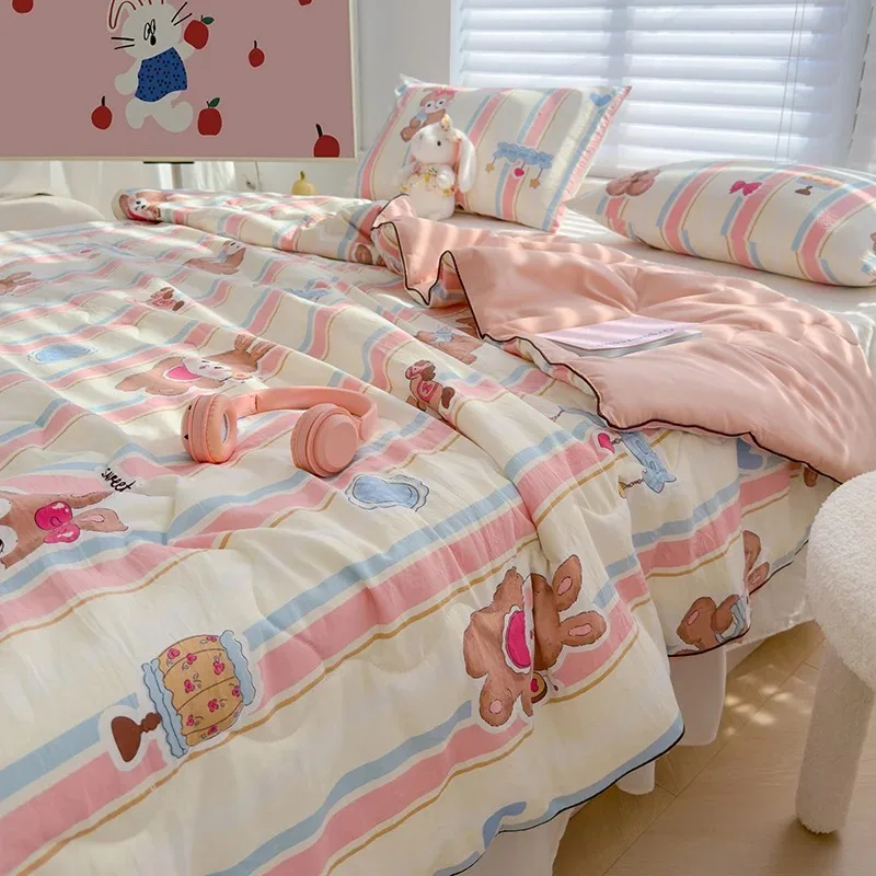 Washed Cotton Soybean Fiber Summer Thin Quilt 200x230cm All Season Air Conditioning Duvet Blanket Bed Comforter