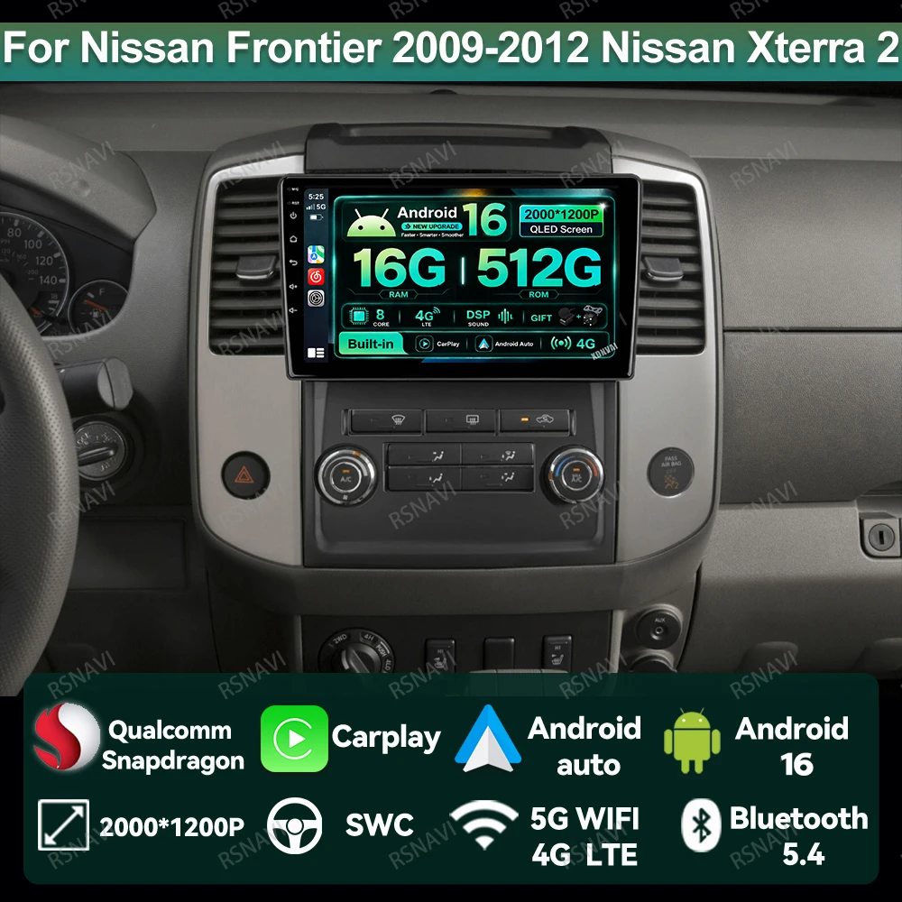Radio para Auto Android 16 para Nissan Frontier 2009-2012 Nissan Xterra 2 (N50) 2008-2015 Navegación 5G WIFI Autoradio DVD Multimedia