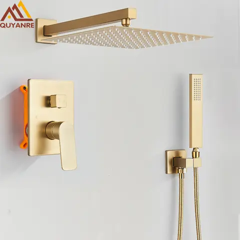 Brushed Gold Concealed Shower System Bathroom Rain Shower System Shower Mixer Tap Rainfall Shower Faucet
