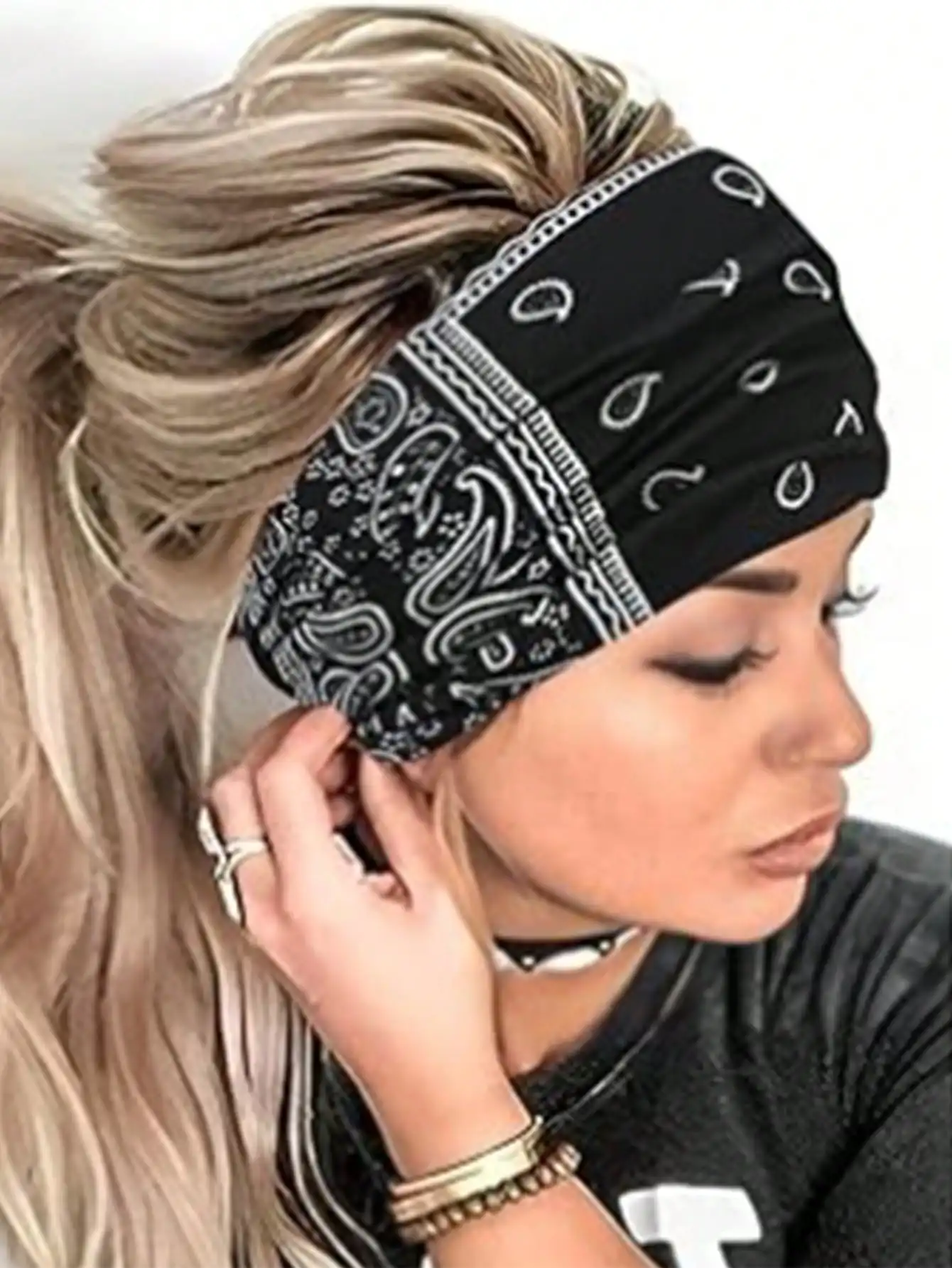 1pc Wide Elastic Headband, Solid Colors, Sports & Yoga Sweat-Absorbent Head Wrap Hair Sleep Cap Sleep Bonnet image 5