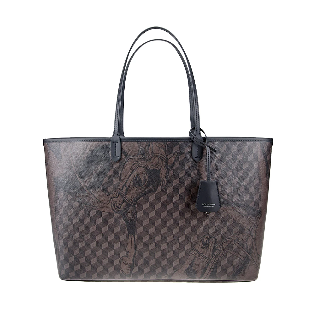 

Large Capacity Brown Horse Pattern Tote Bag 2026 Shoulder Handbag with Brand Tag Spacious Top Handle Bag for Office Daily Use