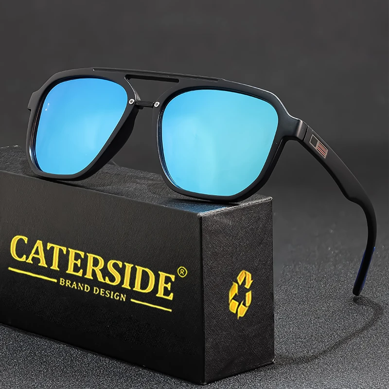 CATERSIDE Neue Polarisierte Sonnenbrille für Herren, Runde Flat-Top-Brille mit Doppelbrücke, TR-Rahmen, Federscharnier, Damen-Sonnenbrille für Sport und Autofahren – Detail 1