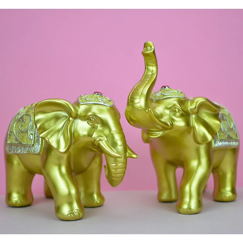 

2pcs/set Elephant Statue Animal Sculpture Resin Figurine Home Room Decoration Crafts Feng Shui Lucky Wealth Ornaments Gift