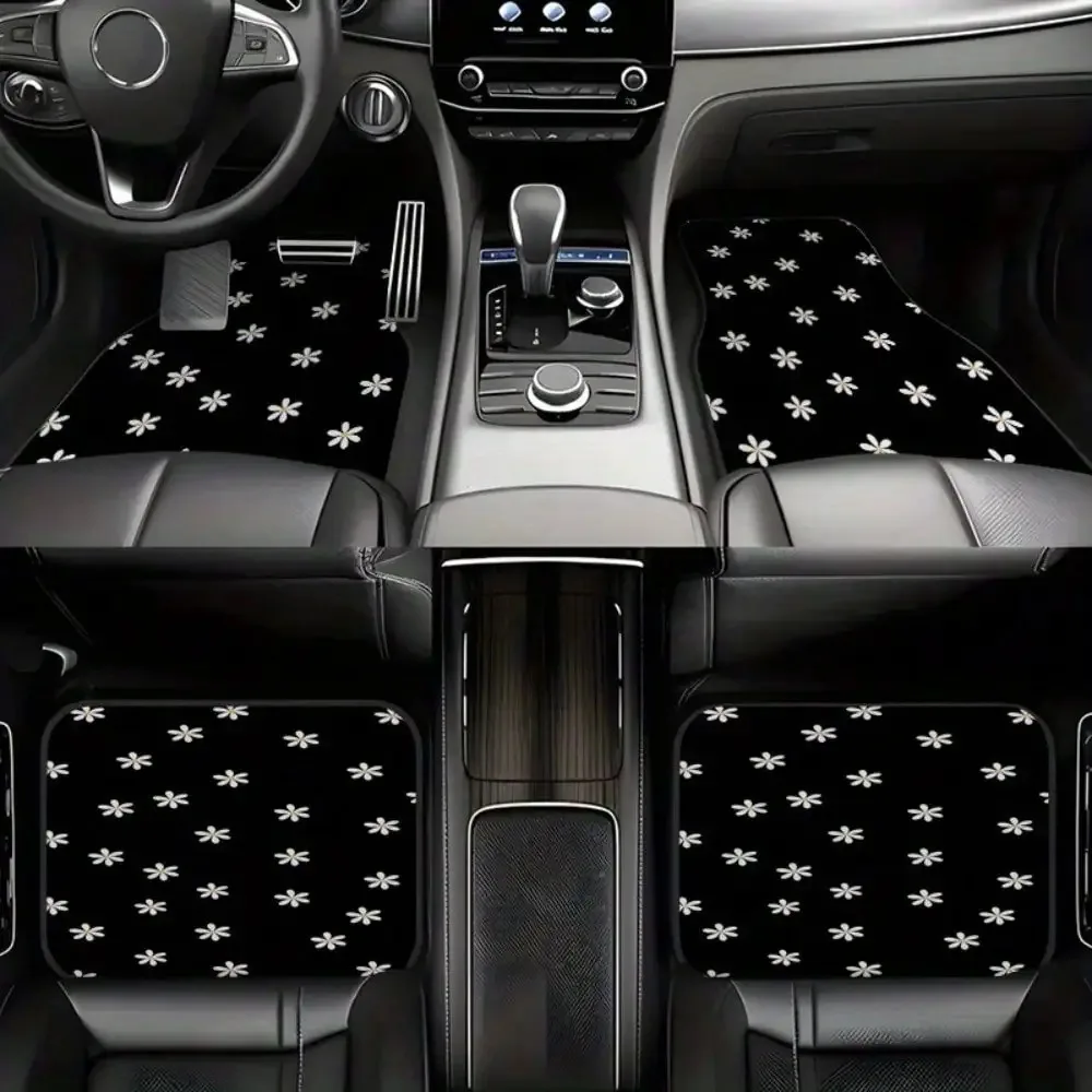 

4pcs daisy-printed car floor mats, suitable for daily commuting and long-distance travel, washable and easy to clean