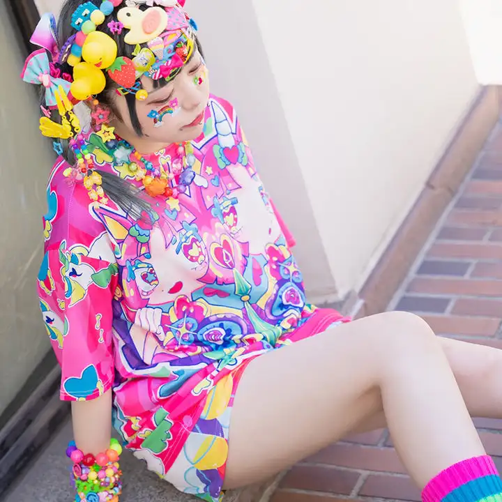 New Style Confident Girl Unicorn Full Print Contrast Color Short-sleeved Top- Summer Two-dimensional Girl Y2K Harajuku Style Top