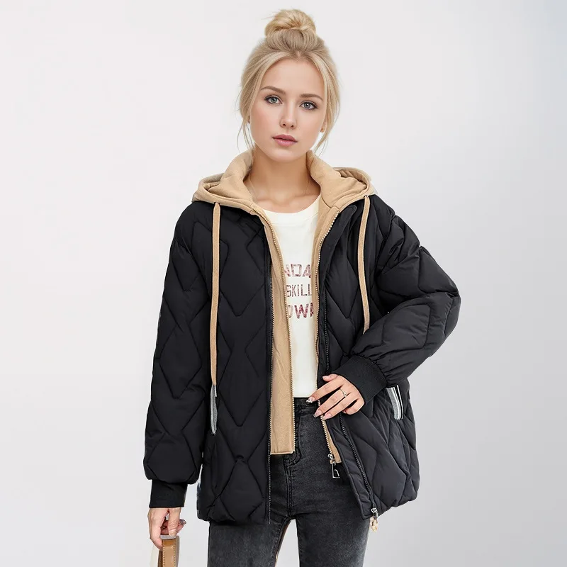 

Женская куртка на хлопковой подкладке с капюшоном, корейская модная двухсекционная одежда для хлеба, новый стиль, пуховое пальто с хлопковой подкладкой