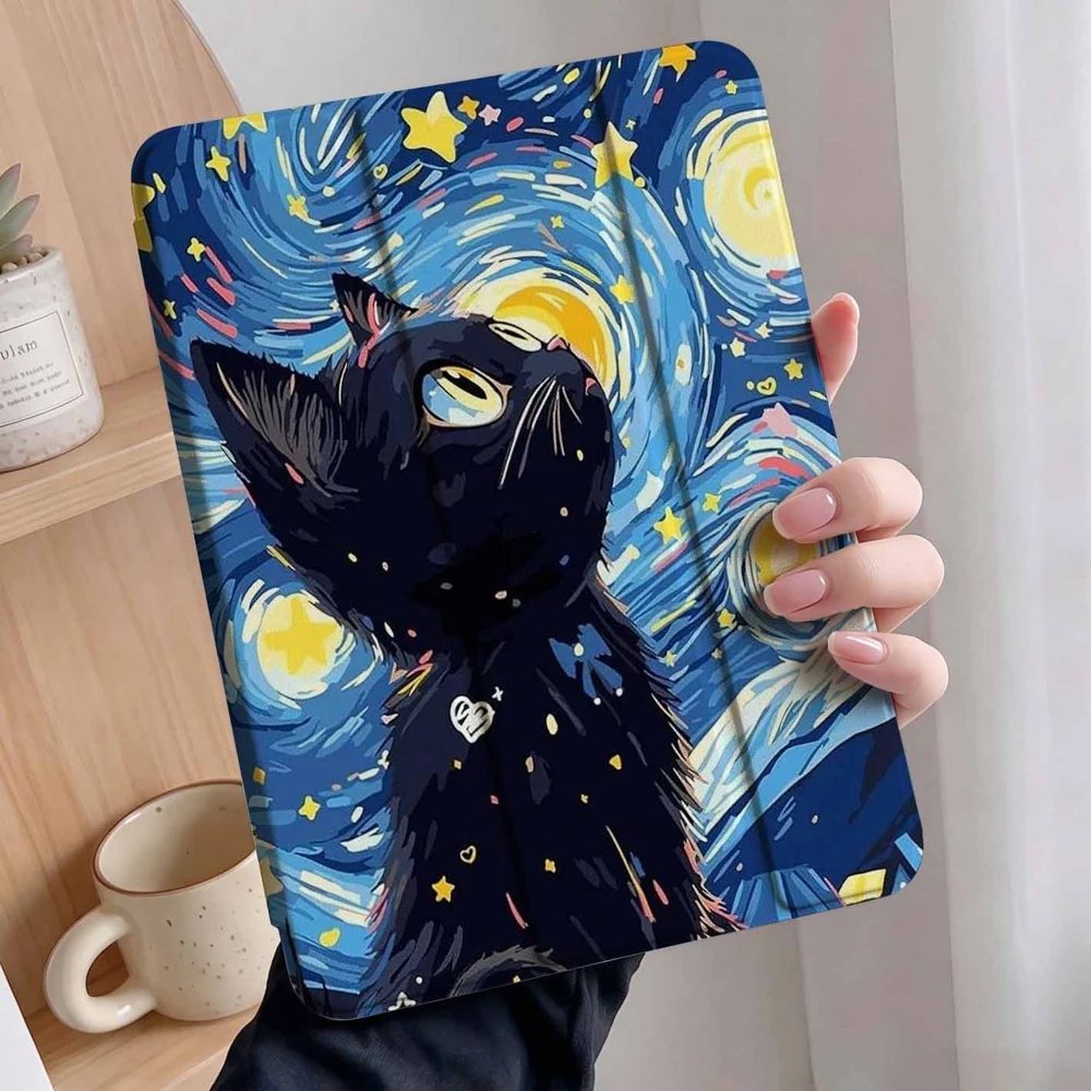 Dreamy Starry Cat For Samsung Galaxy Tab A8 A9 A11 S6 S7 S8 S9 S10 S11 FE Plus Lite With Pen Slot Tablet Case
