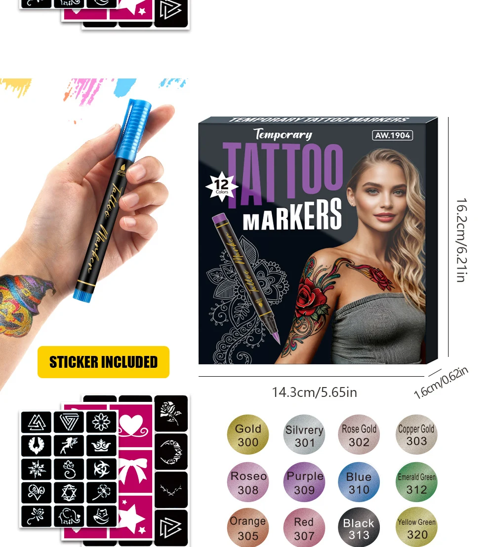10/12/18/24 farben Tattoo Stift Körper Malerei Stift Waschbar Schnell Trocknend Für Zeichnung Thema Party Täglichen malerei Geschenk Kunst Schreibwaren – Detail 9