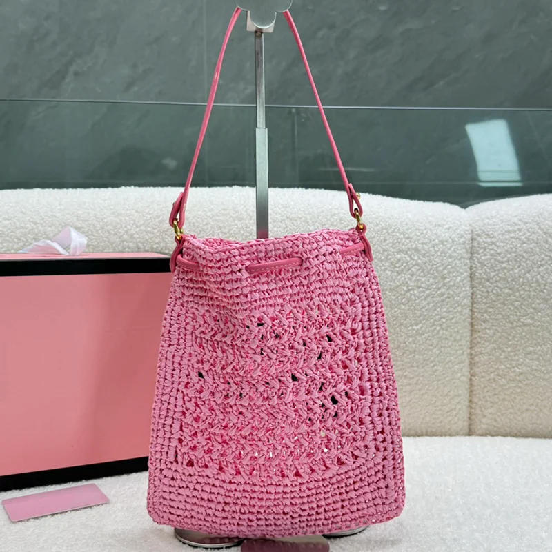 Summer New Fashion Versatile Straw Woven Small Tote Bag Drawstring Hollow Casual Shoulder Underarm Bag Embroidered Square Bag