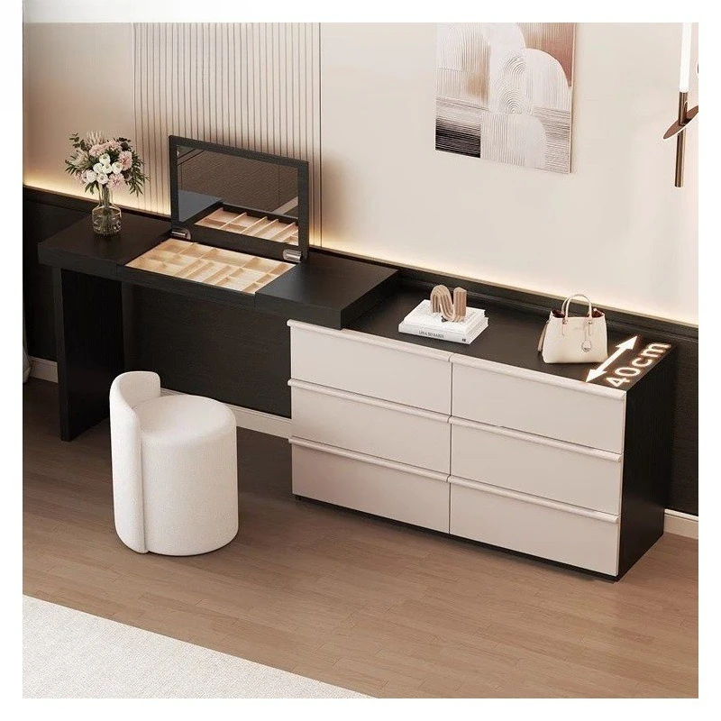 Premium corner makeup table chest storage integrated small apartment flip mirror French cream chest dresser
