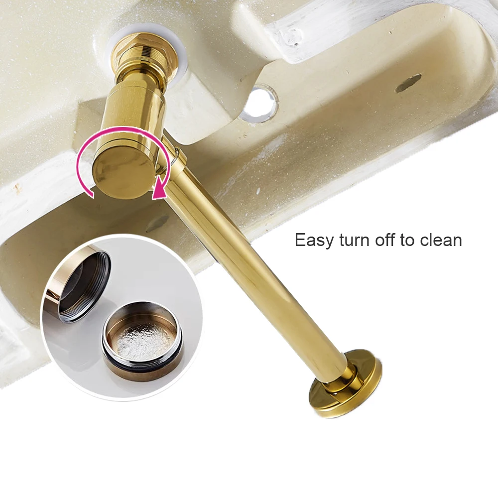 Gold Pop Up Drain Plug for Bathroom Sink Basin Hole Drain Filter Bathroom Siphion Pipe Kits Toilet Deodorization Insect Stopper