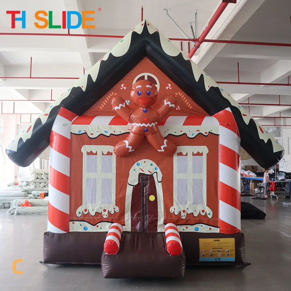 Envío aéreo rápido a puerta, castillo inflable comercial de Papá Noel, casa inflable de pan de jengibre, castillo inflable para Navidad
