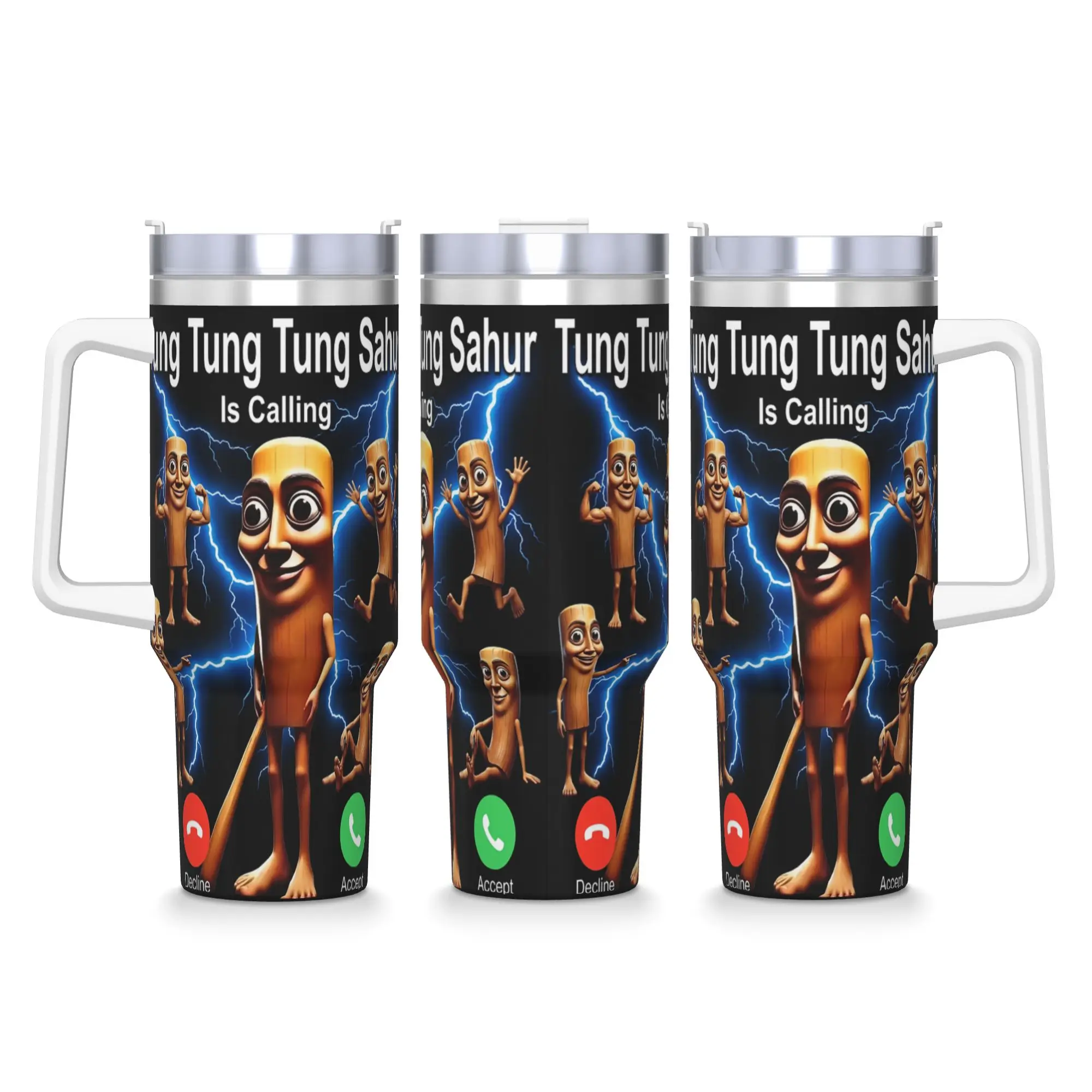 Tung Tung Tung Sahur is Calling Funny Brainrot Teen Tumbler Cold Drink Water Bottle Stainless Steel Coffee Mug Travel Car Mugs