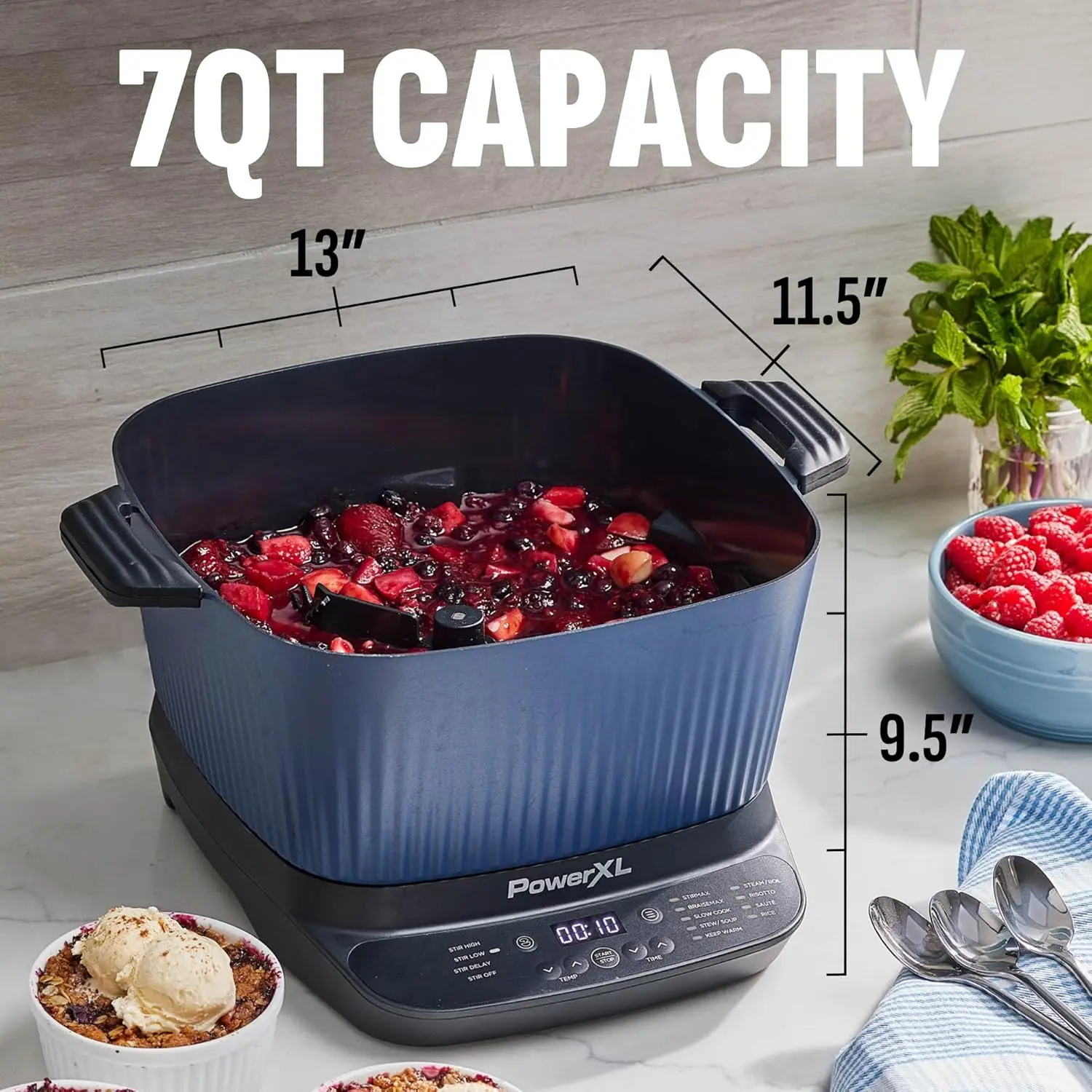 STIRMAX Midnight Blue 7.5 Quart Digital Multi-Cooker with Automatic Paddle to Stir and Shred, 9 in 1 programmable presets to Sau