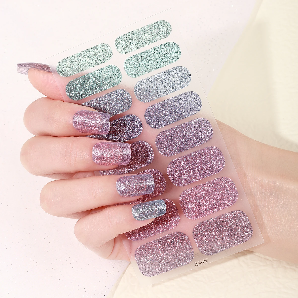 16Tips Full Cover Nail Stickers Sparkling Starry Sky Nail Polish Stickers Long-Lasting Self Adhesive DIY Manicure Decoration